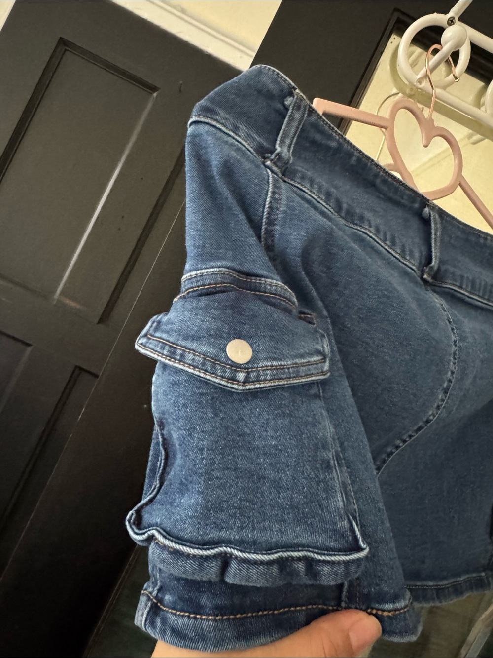 Dark Blue Denim Mini Skirt with Side Cargo Pockets - Women's Casual - Picture 4 of 4
